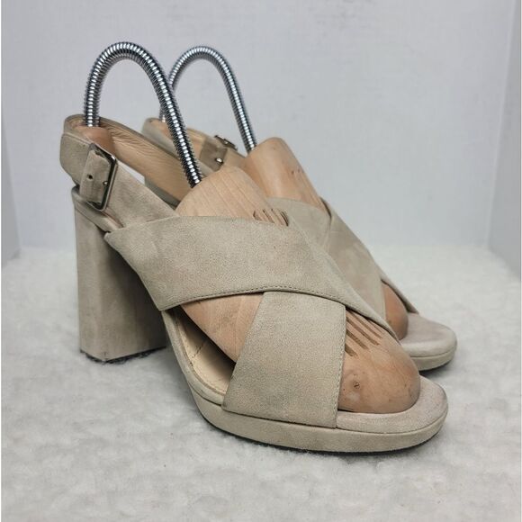 Prada Womens Heel Sandals Size 9 Tan Suede Block  Slingback Shoes - Picture 1 of 12